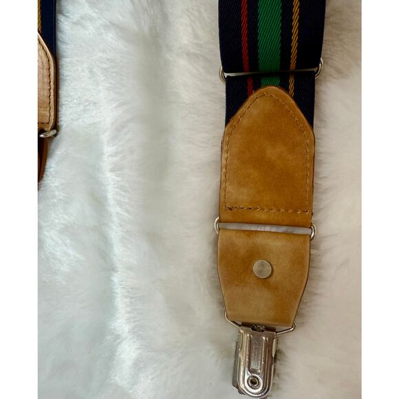 RARE Magnanni Braces Suspenders Leather Made in Spain Navy Blue Stripe Green Red - Picture 5 of 8